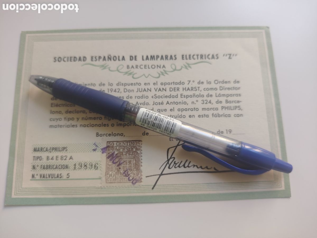 Otros Art&iacute;culos de Coleccionismo en Papel: Certificado fabricaci&oacute;n lampara Philips