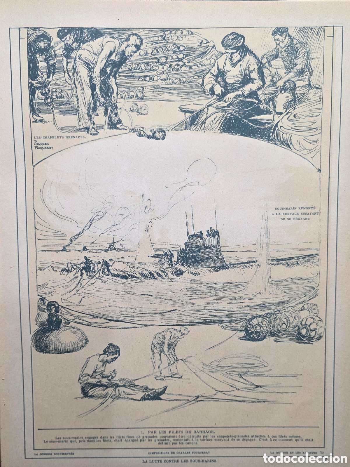 Otros Art&iacute;culos de Coleccionismo en Papel: Dibujos de Fouqueray. La lutte contre les sous-marins