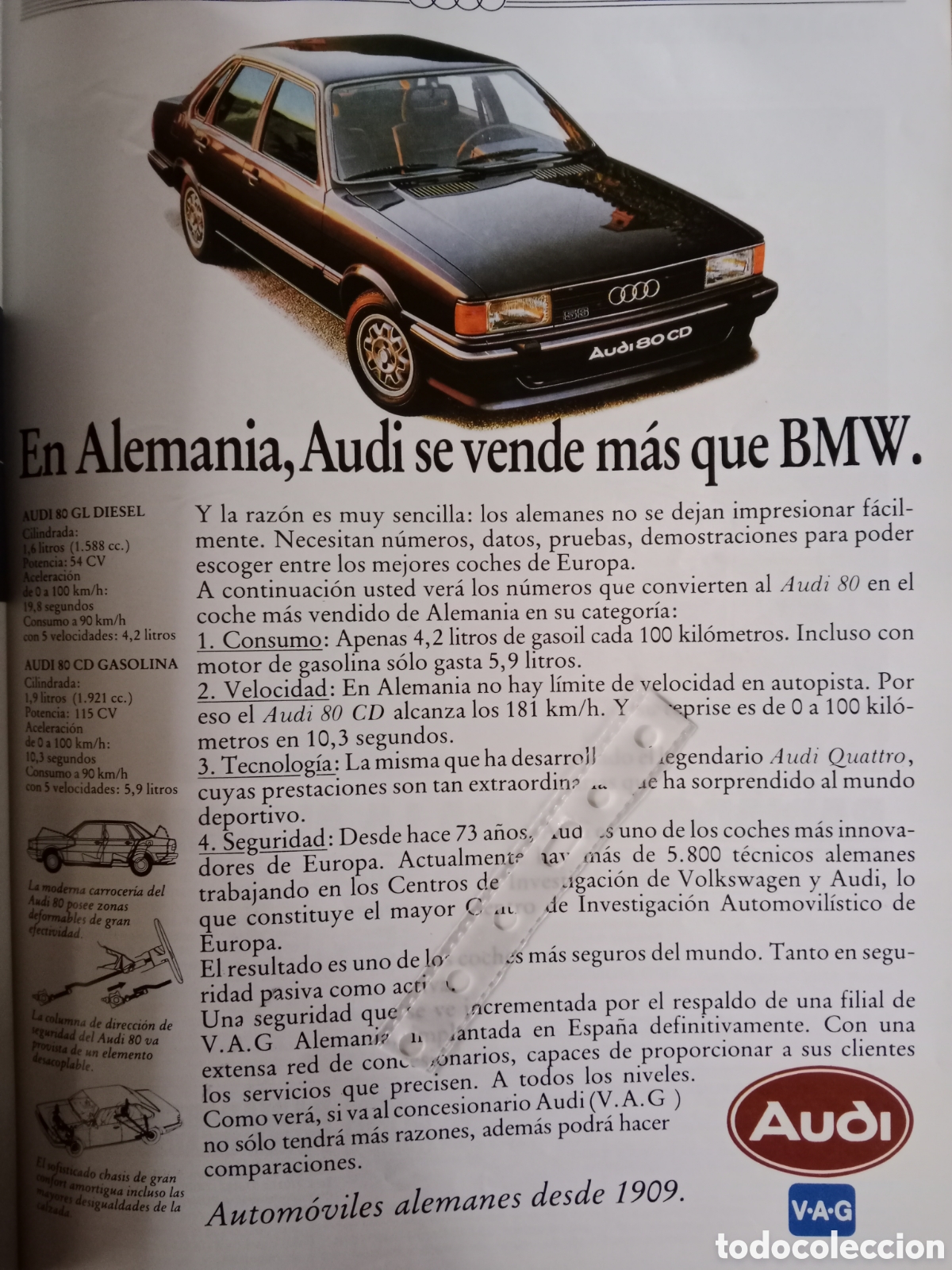 Otros Art&iacute;culos de Coleccionismo en Papel: Publicidad autom&oacute;vil Audi 80 de 1982