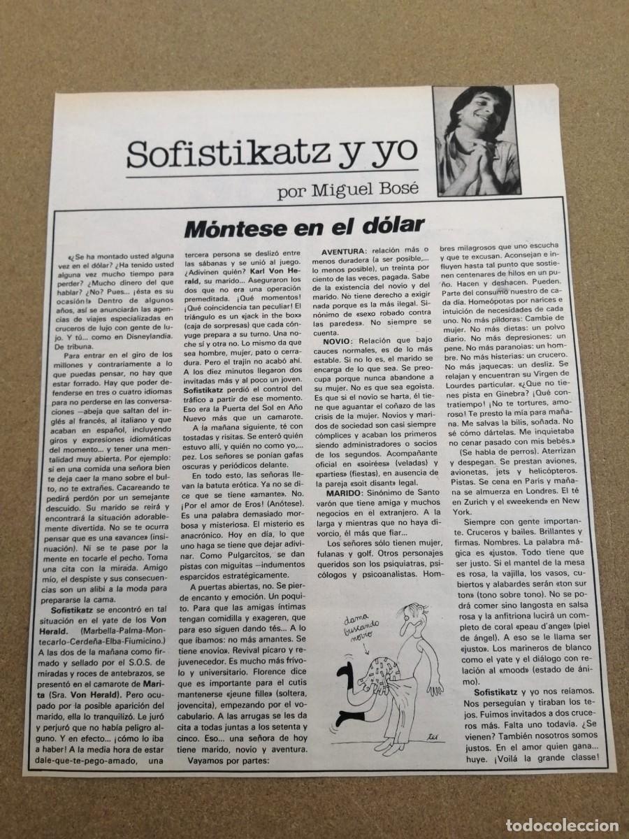 Otros Art&iacute;culos de Coleccionismo en Papel: ARTICULO INTERVIU. SOFISTIKATZ Y YO (MIGUEL BOSE)
