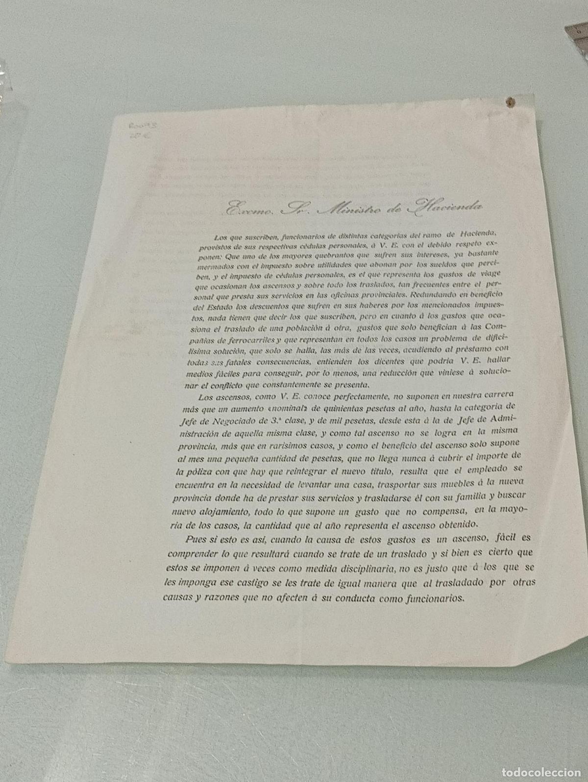 Sammelleidenschaft Andere Papierartikel: Excmo. Sr. Ministro de Hacienda. Los que suscriben, funcionarios de distintas categor&iacute;as de Hacienda