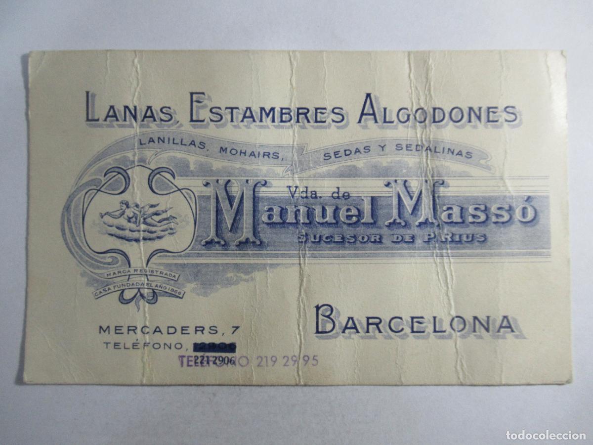 Otros Art&iacute;culos de Coleccionismo en Papel: Lanas Estambres Algodones Vda. de Manuel Mass&oacute; - Barcelona - 14,5 x 9 cm. - escrita en reverso