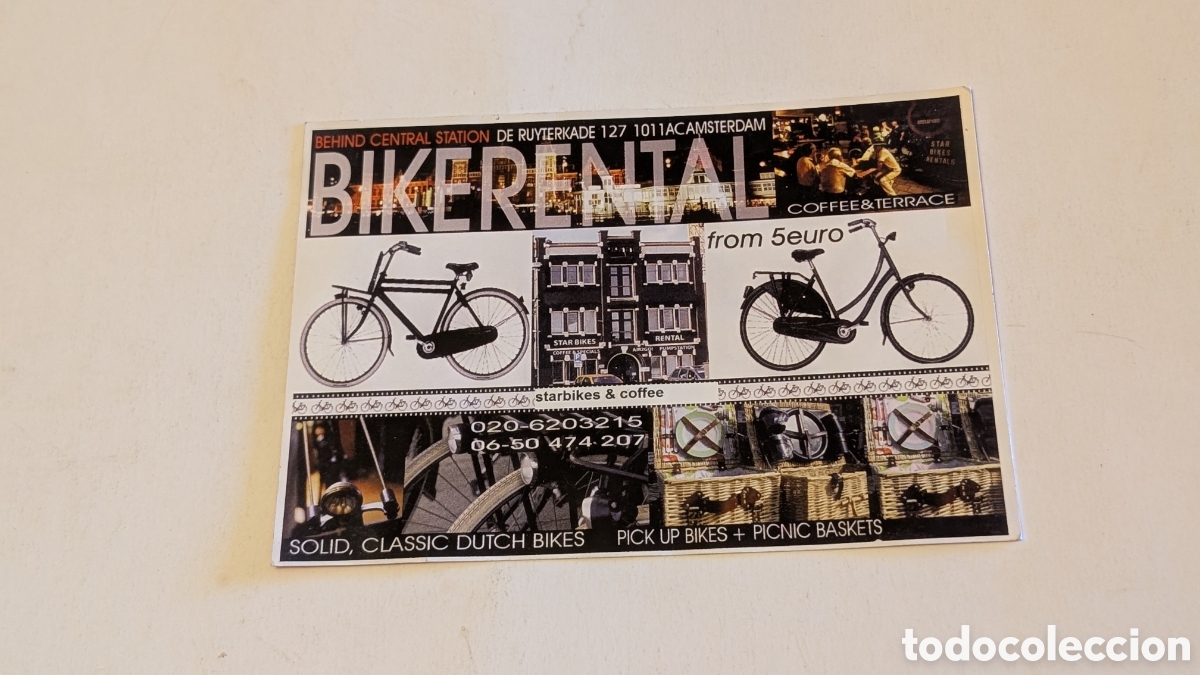 Otros Art&iacute;culos de Coleccionismo en Papel: Hoja Publicitaria tipo postal. BikeRental. Holanda. Alquiler de bicicletas
