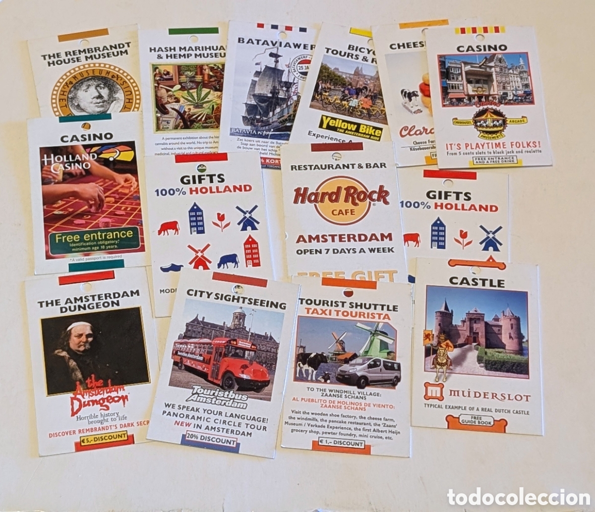 Otros Art&iacute;culos de Coleccionismo en Papel: Peque&ntilde;as targetas Turismo Amsterdam. Holanda. Museos, Casinos, Castillos, Hard Rock