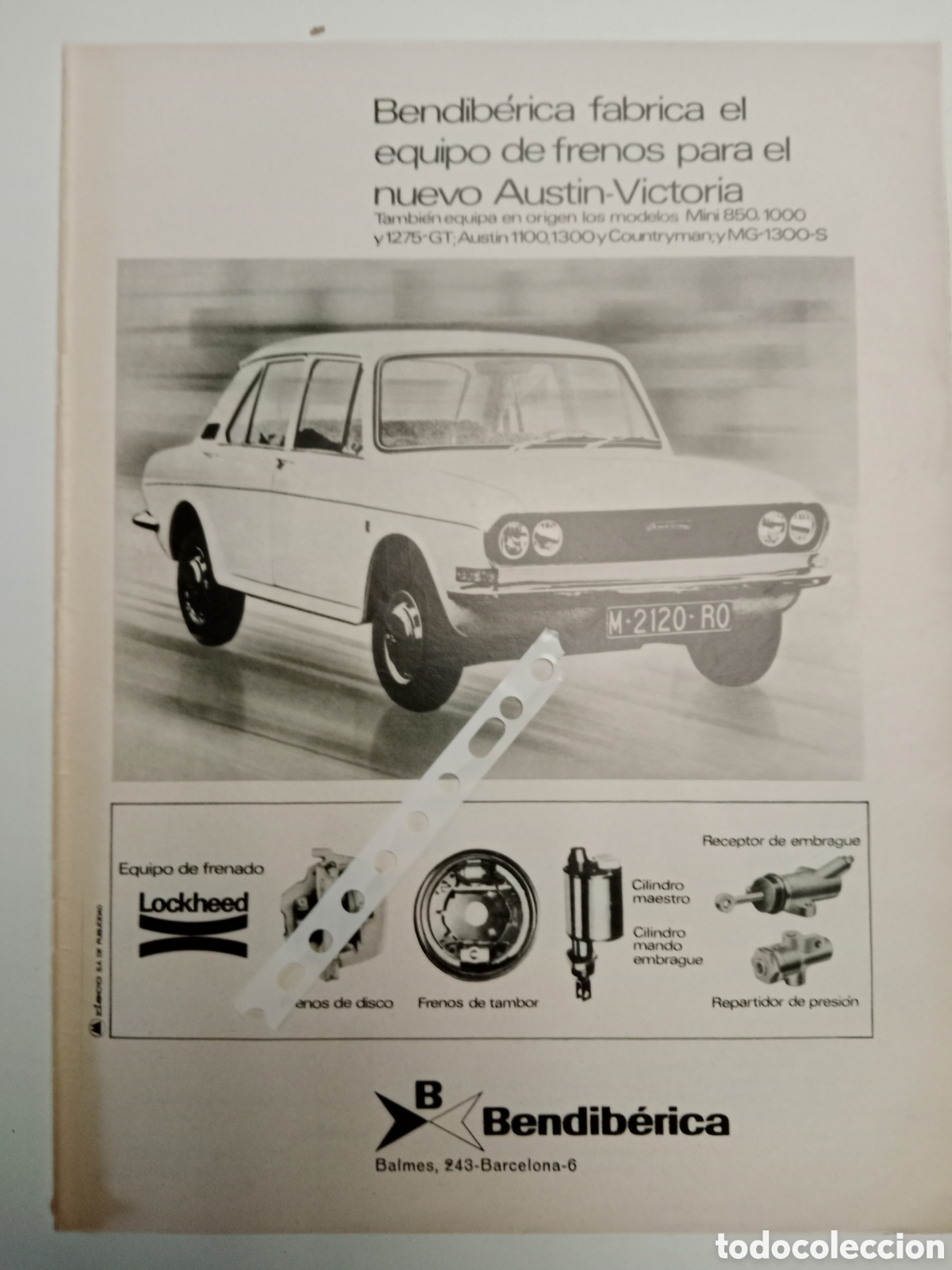 Otros Art&iacute;culos de Coleccionismo en Papel: Publicidad frenos bendiberica autom&oacute;vil Austin victoria de 1972