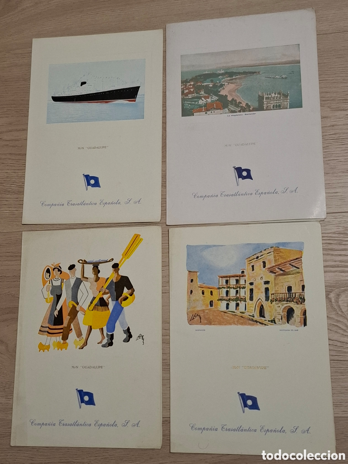 Otros Art&iacute;culos de Coleccionismo en Papel: Lote 4 men&uacute;s Compa&ntilde;&iacute;a Trasatl&aacute;ntica, trasatl&aacute;ntico Guadalupe 1954, Men&uacute;, Santander, Cantabria