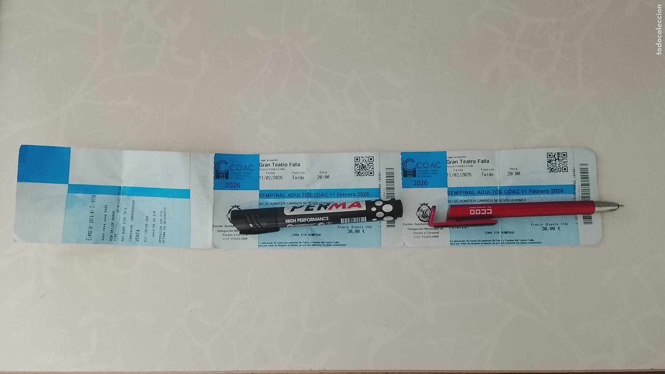 Otros Art&iacute;culos de Coleccionismo en Papel: ENTRADAS SIN CORTAR CARNAVAL DE CADIZ 2026 SEMIFINAL ADULTOS PARAISO COAC CONCURSO AGRUPACIONES