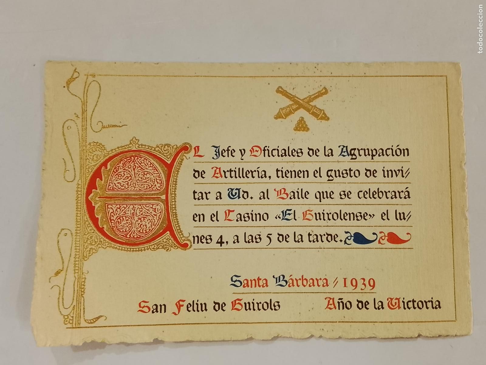 Paper Collecting Others: SANT FELIU DE GUIXOLS - A&Ntilde;O 1939 - INVITACION - BAILE EL GUIXOLENSE CASINO -VER FOTOS-(115.635)