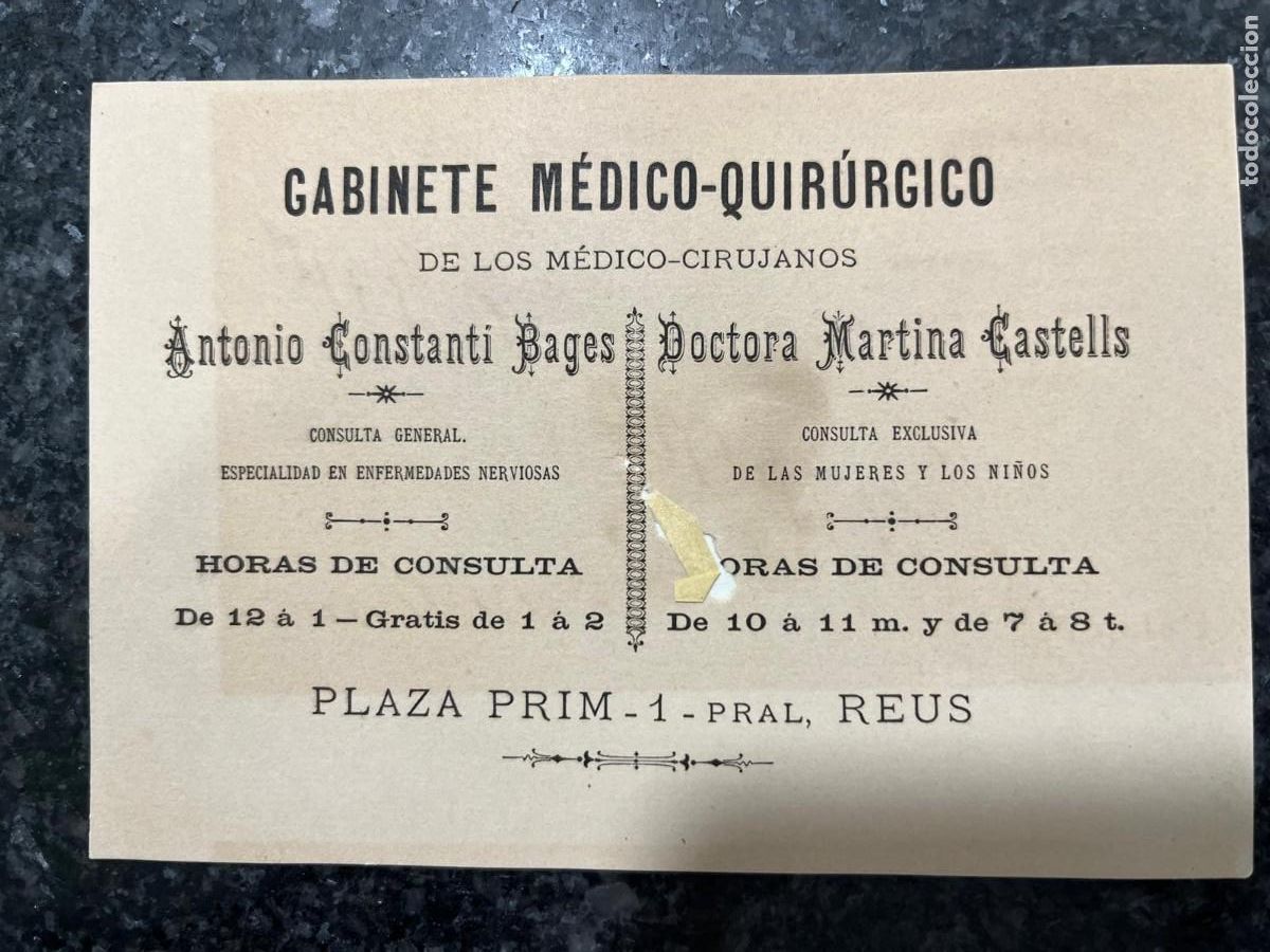Otros Art&iacute;culos de Coleccionismo en Papel: tarjeta gabinete m&eacute;dico Quir&uacute;rgico Reus principios siglo XX