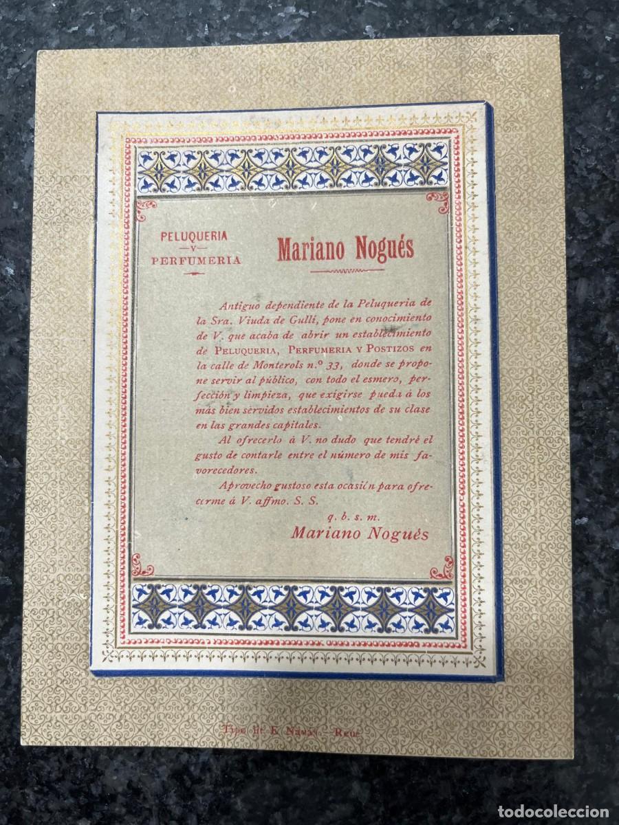 Otros Art&iacute;culos de Coleccionismo en Papel: Peluquer&iacute;a Perfumer&iacute;a Mariano Nogu&eacute;s Reus principios siglo XX