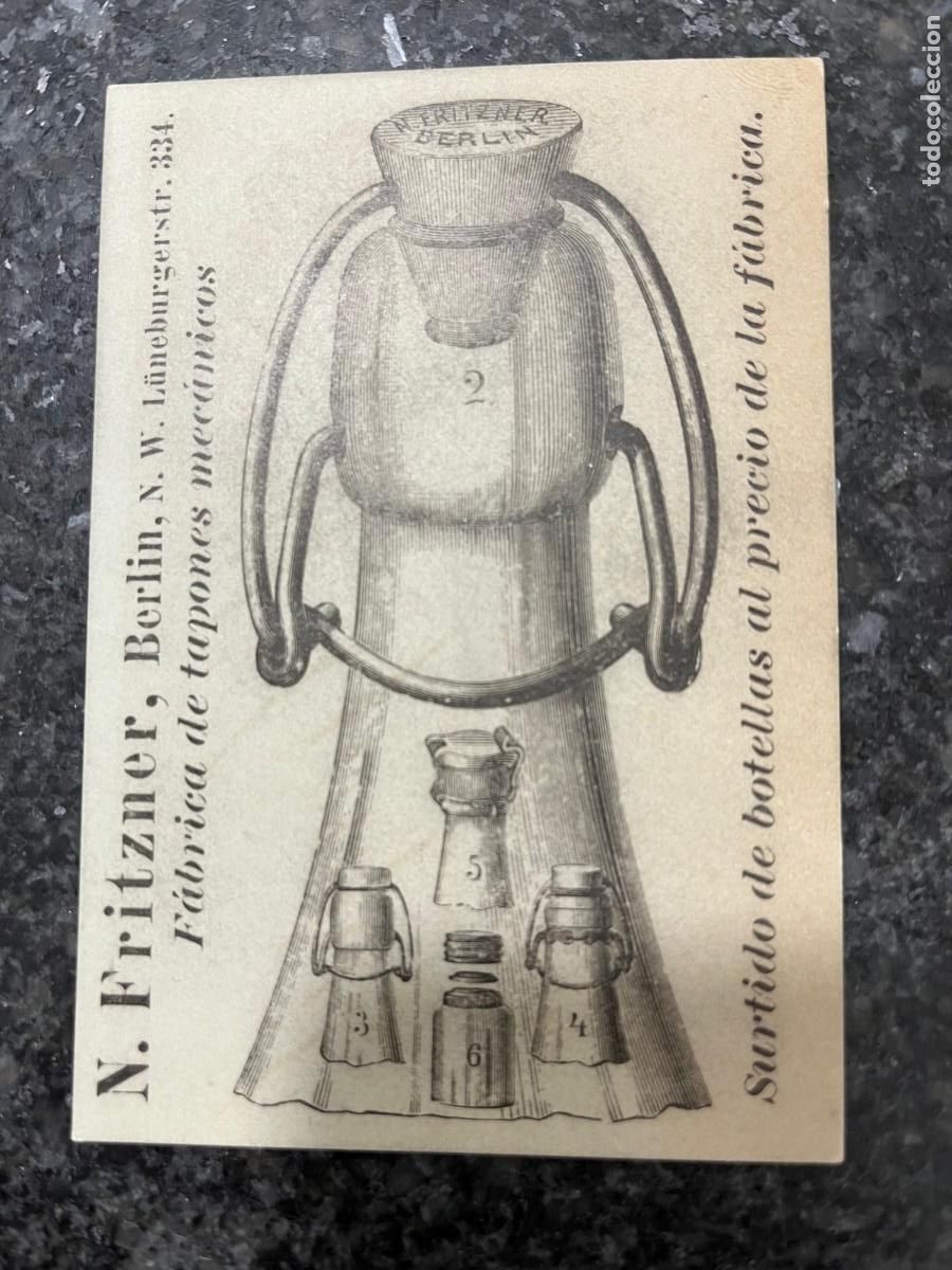 Otros Art&iacute;culos de Coleccionismo en Papel: tarjeta 8x11 ctms. tap&oacute;n gaseosa N. FRITZNER Berlin Alemania principios siglo XX