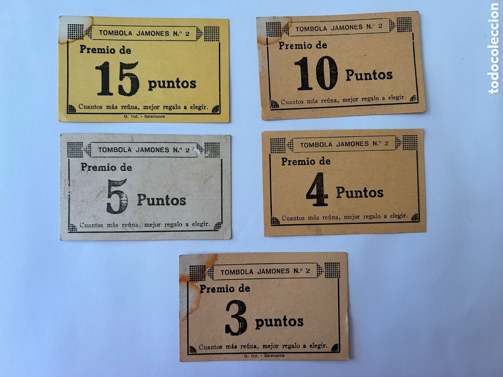 Sammelleidenschaft Andere Papierartikel: Lote de 5 papeletas de puntos T&oacute;mbola de los jamones n&ordm; 2 siempre toca - antiguo
