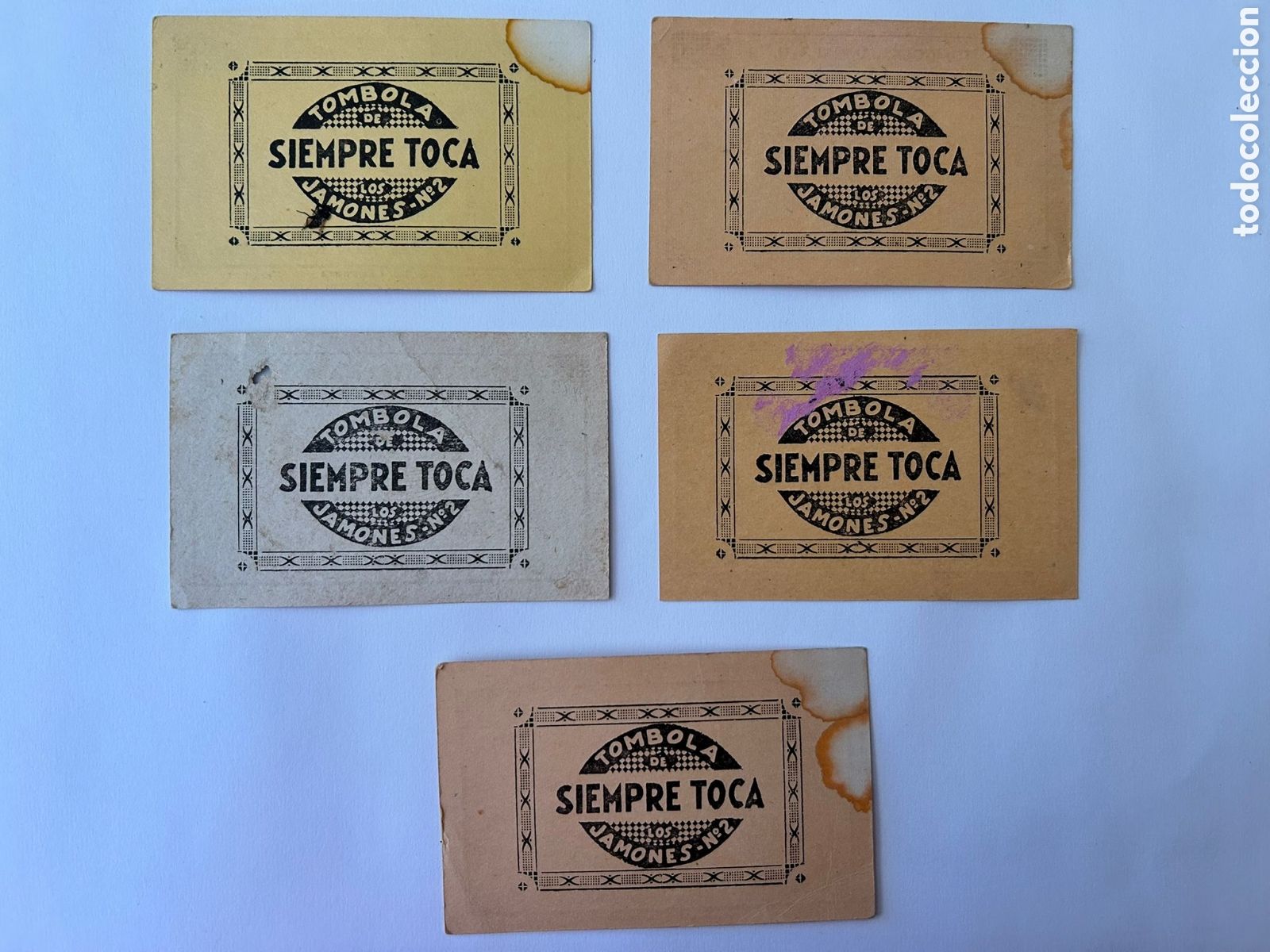 Otros Art&iacute;culos de Coleccionismo en Papel: Lote de 5 papeletas de puntos T&oacute;mbola de los jamones n&ordm; 2 siempre toca - antiguo