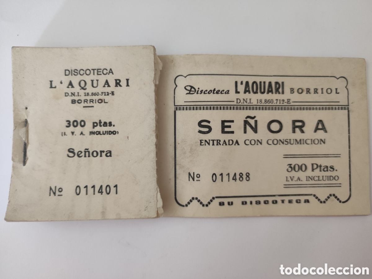 Otros Art&iacute;culos de Coleccionismo en Papel: Antiguo taco de entradas discoteca L'aquari Borriol, Castell&oacute;n entrada con consumici&oacute;n