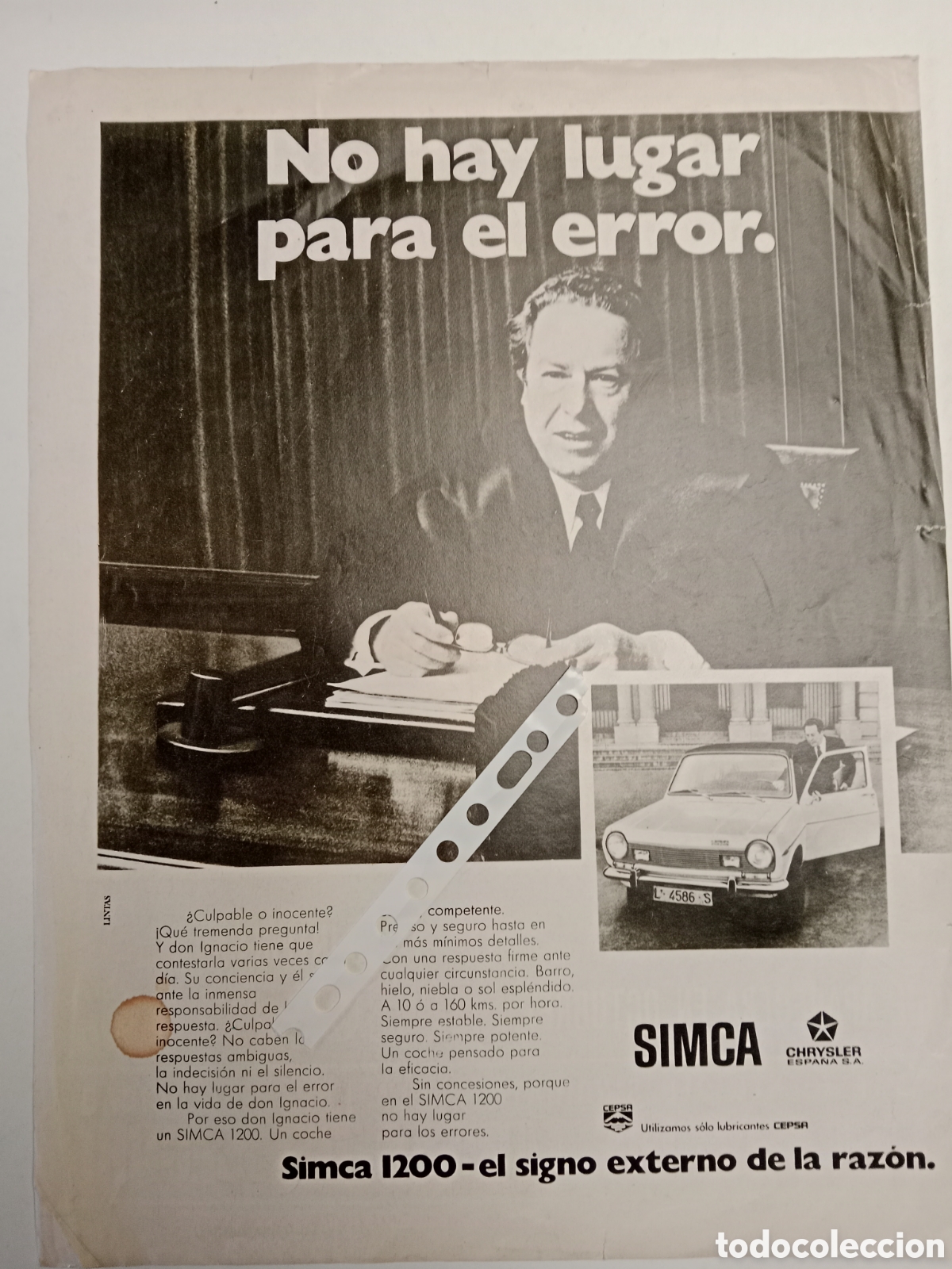 Otros Art&iacute;culos de Coleccionismo en Papel: Publicidad autom&oacute;vil Simca 1200 de 1974