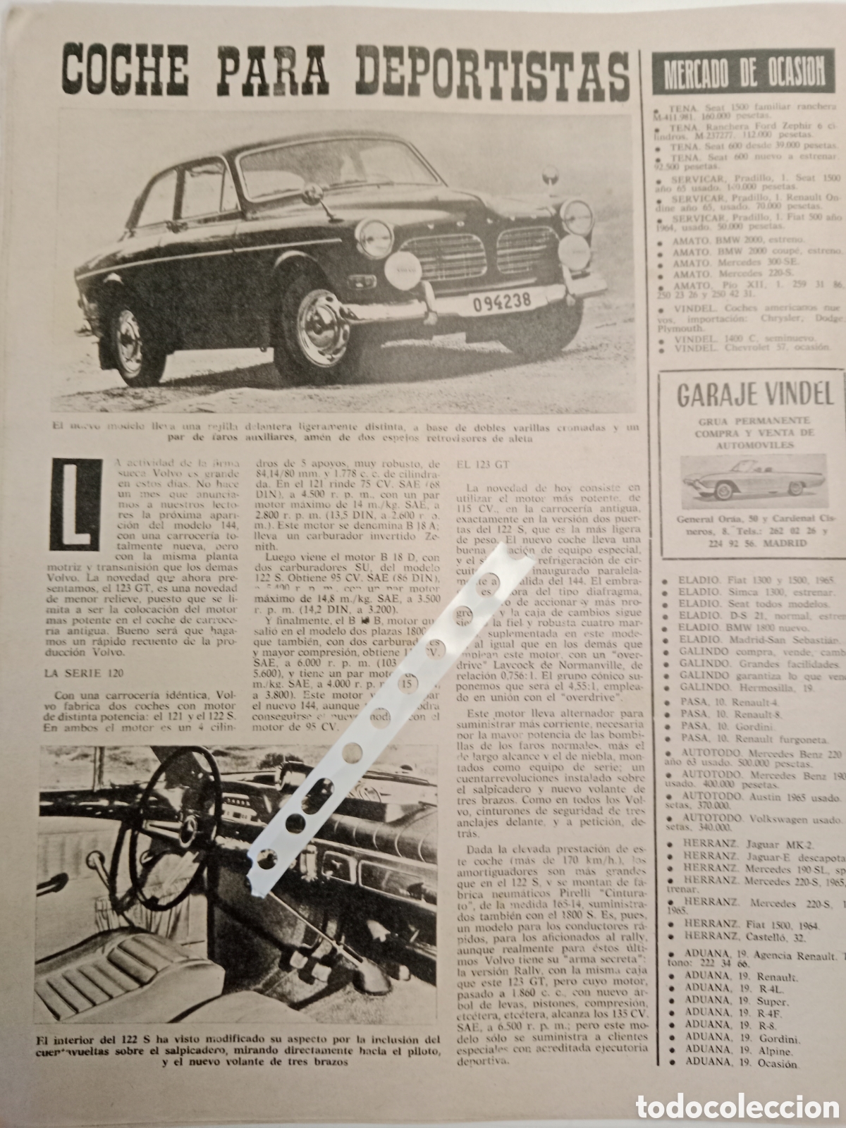 Otros Art&iacute;culos de Coleccionismo en Papel: Reportaje autom&oacute;vil volco 123 GT de 1966