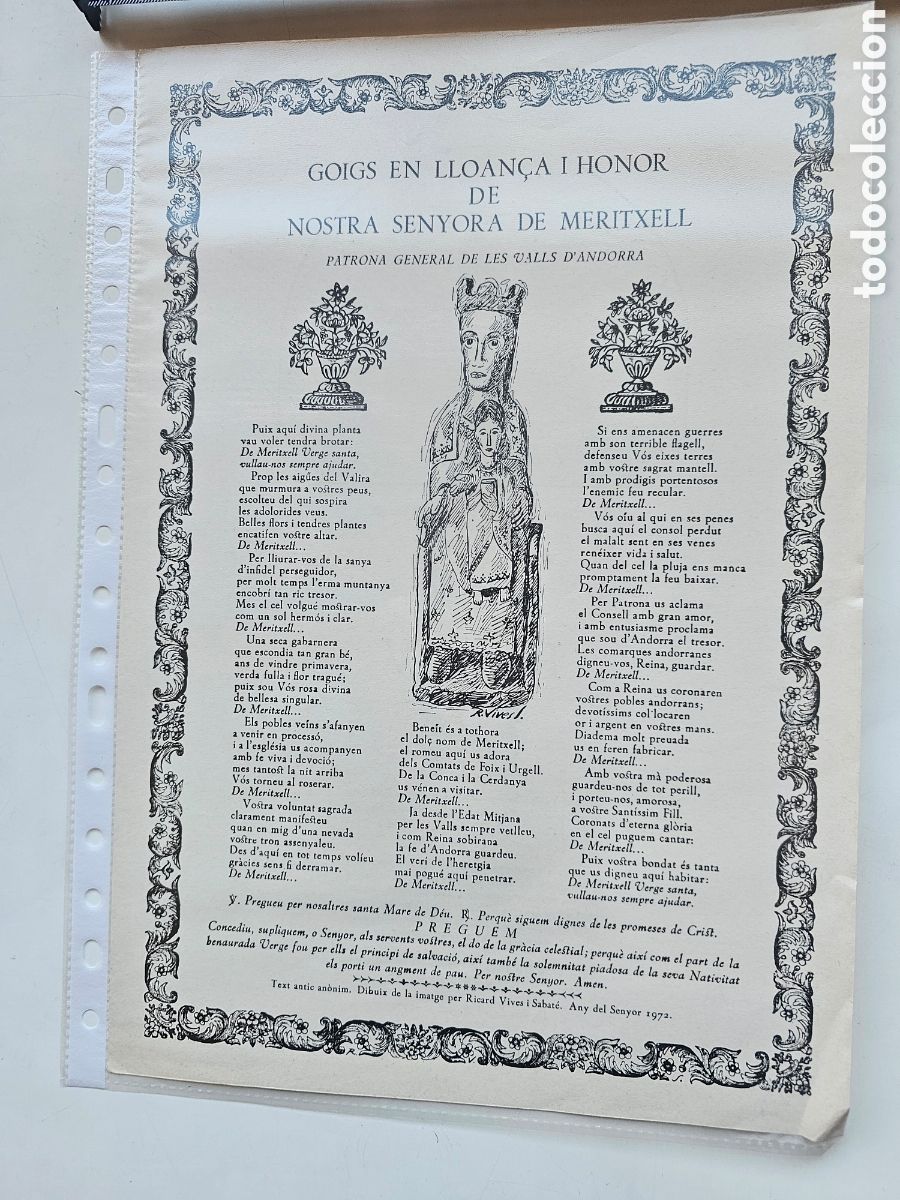Otros Art&iacute;culos de Coleccionismo en Papel: Goigs Gozos a Nostra Senyora de Meritxell Valls d'Andorra 1971