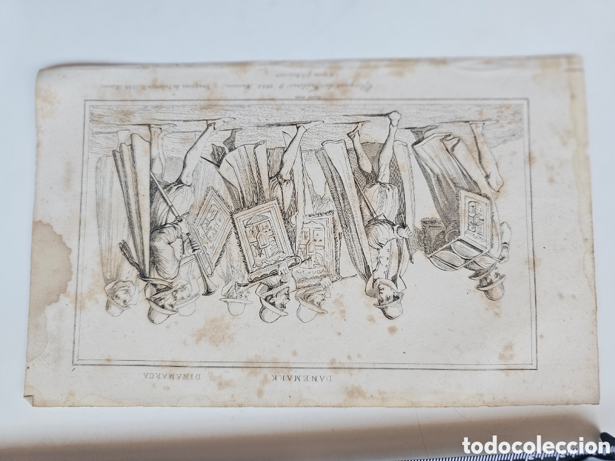 Otros Art&iacute;culos de Coleccionismo en Papel: Grabado Antiguo (c. 1840) - Procesi&oacute;n Funeral Federico II de Dinamarca - Original