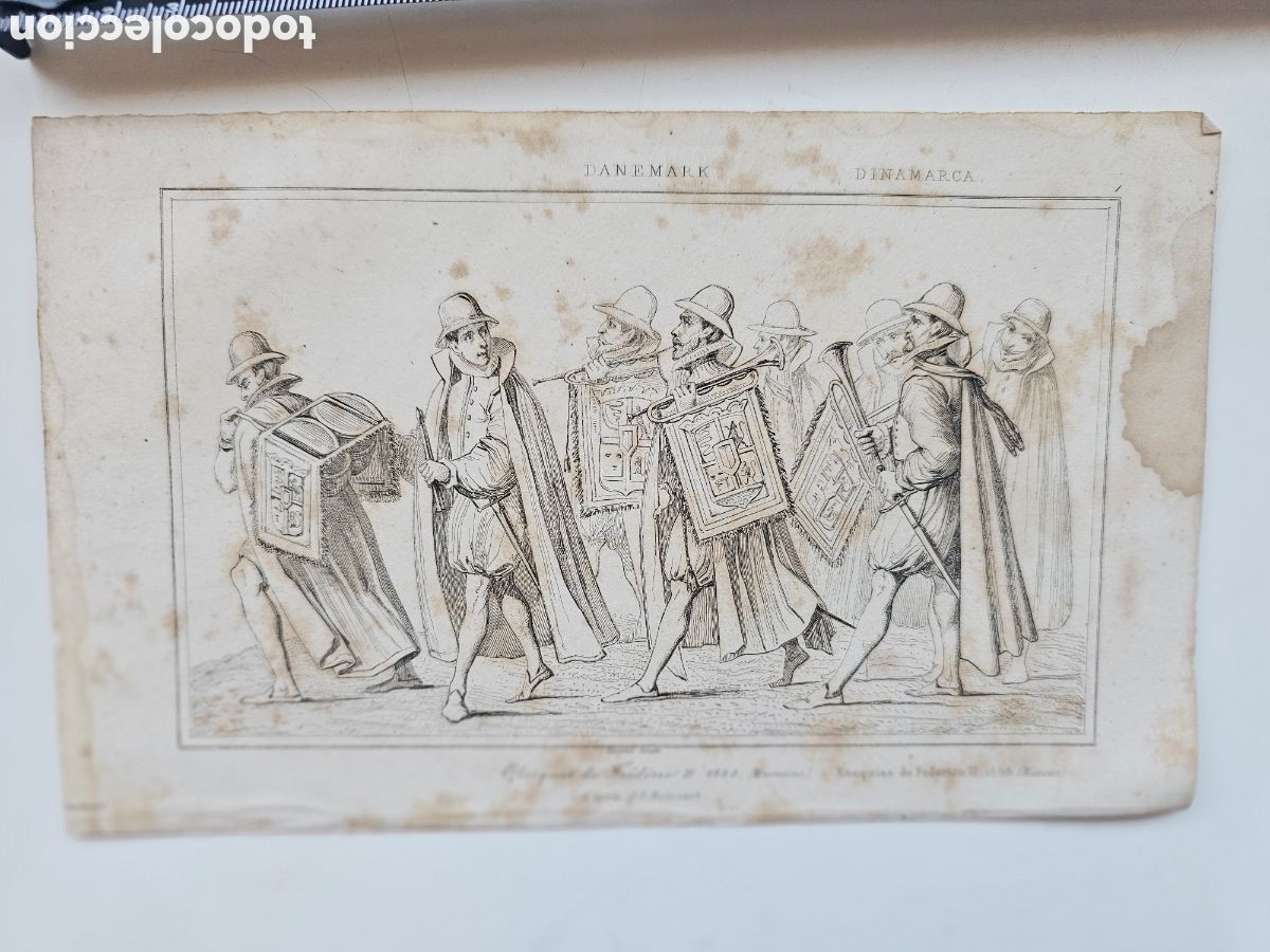 Outros artigos de papel: Grabado Antiguo (c. 1840) - Procesi&oacute;n Funeral Federico II de Dinamarca - Original