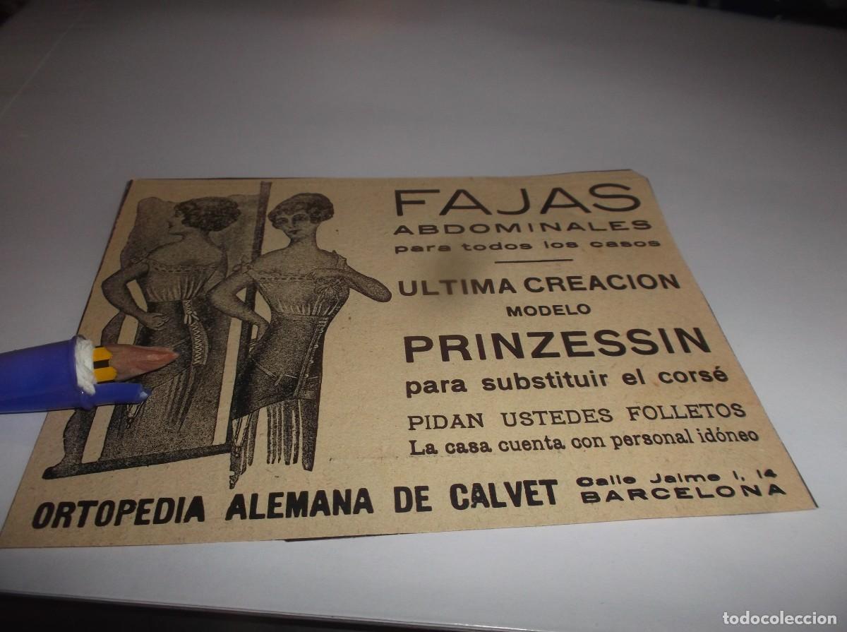 Otros Art&iacute;culos de Coleccionismo en Papel: RECORTE PUBLI.A&Ntilde;O 1923.- FAJAS ABDOMINALES MODELO PRINZESSIN- ORTOPEDIA ALEMANA DE CALVET-BARCELONA