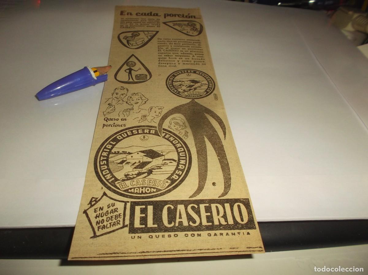 Otros Art&iacute;culos de Coleccionismo en Papel: RECORTE PUBLI.A&Ntilde;O 1958.-QUESO EN PORCIONES EL CASERIO -UN QUESO CON GARANTIA.-MAHON