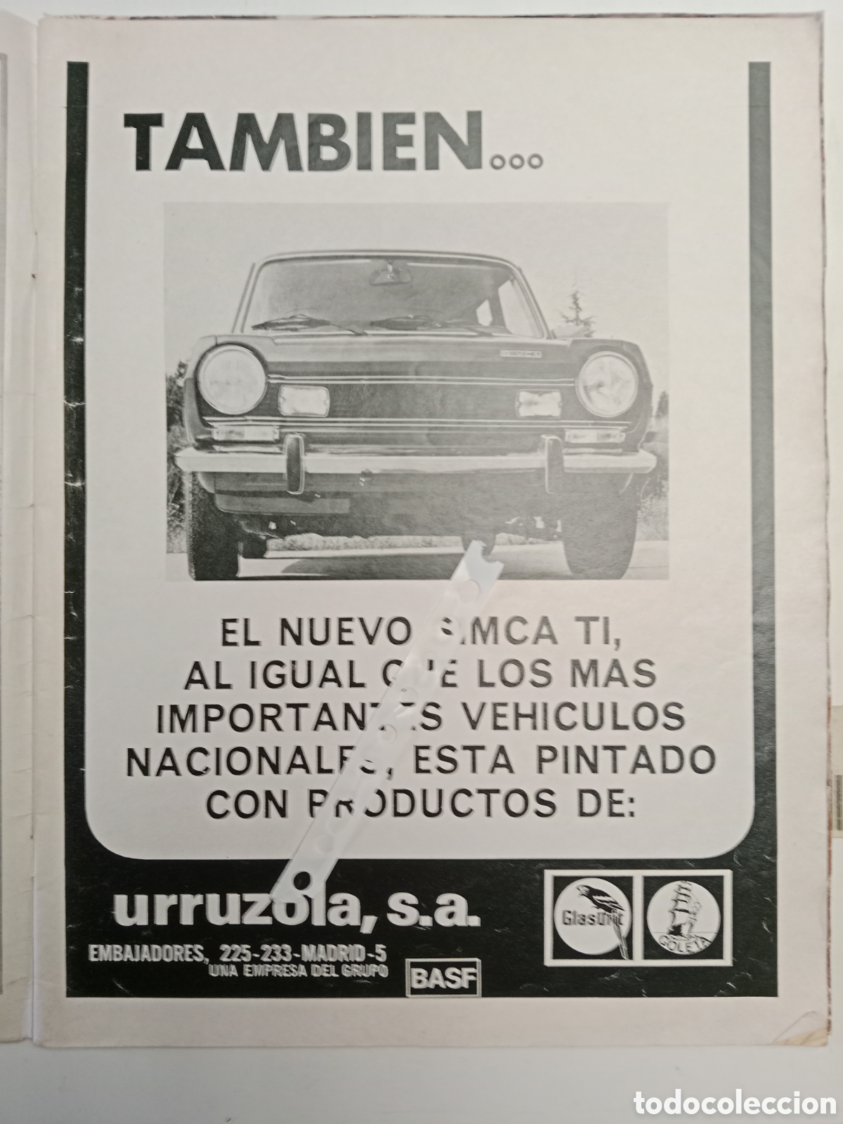 Otros Art&iacute;culos de Coleccionismo en Papel: Publicidad pintura urruzola glasurif de 1977 automovil Simca 1200