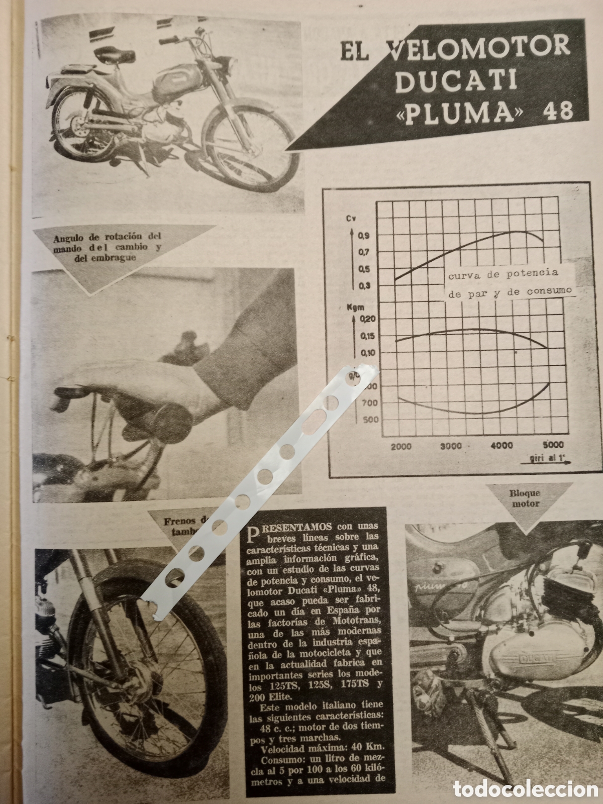 Otros Art&iacute;culos de Coleccionismo en Papel: Reportaje velomotor Ducati pluma 48 de 1962