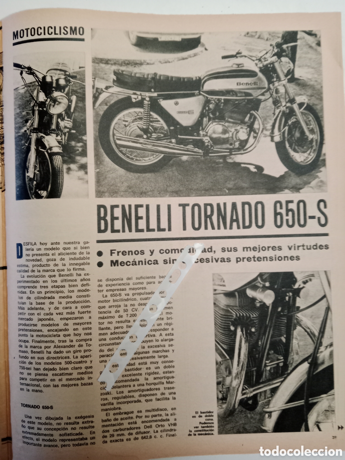 Collectionnisme Papier divers: Reportaje motocicleta Benelli tornado 650 S de 1974