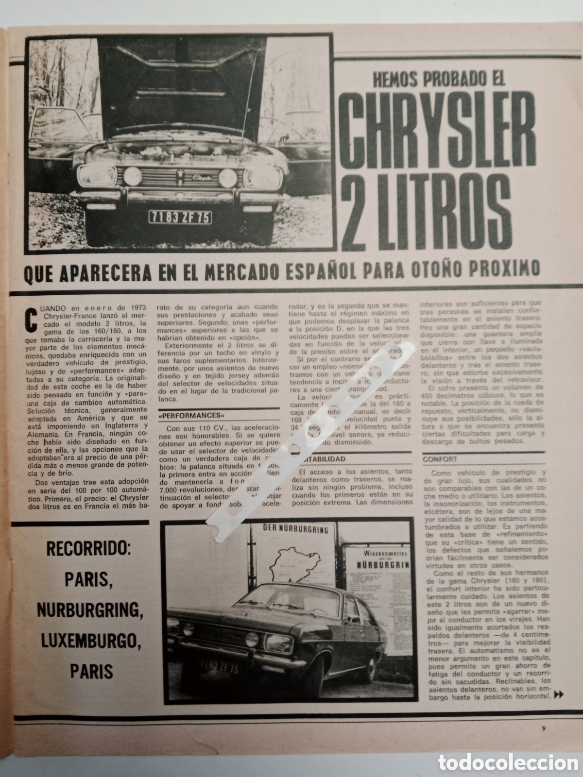 Collectionnisme Papier divers: Reportaje autom&oacute;vil Chrysler 2 litros de 1974