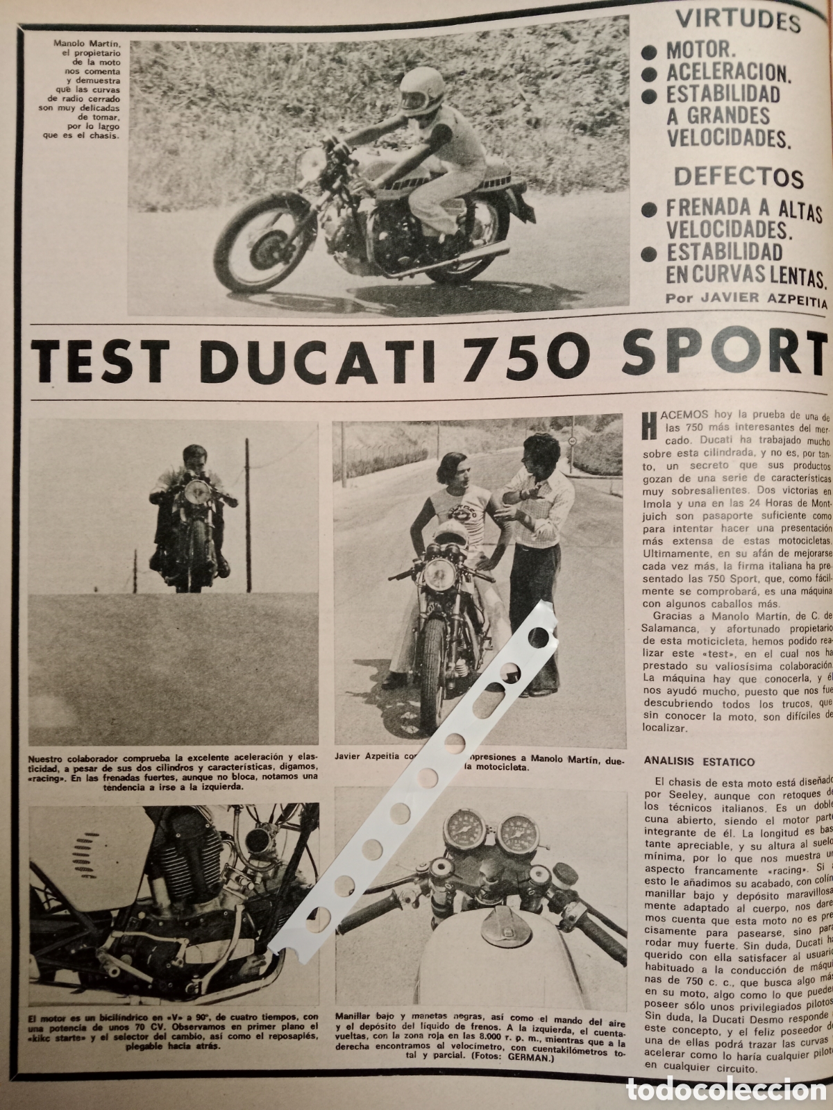 Collectionnisme Papier divers: Reportaje motocicleta Ducati 750 sport de 1974
