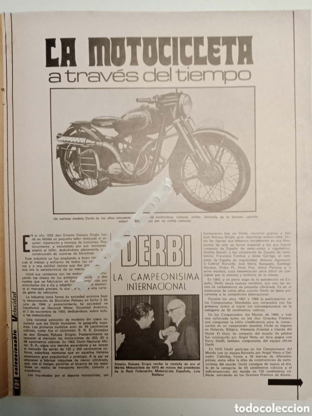 Collectionnisme Papier divers: Reportaje motocicleta derbi de 1974