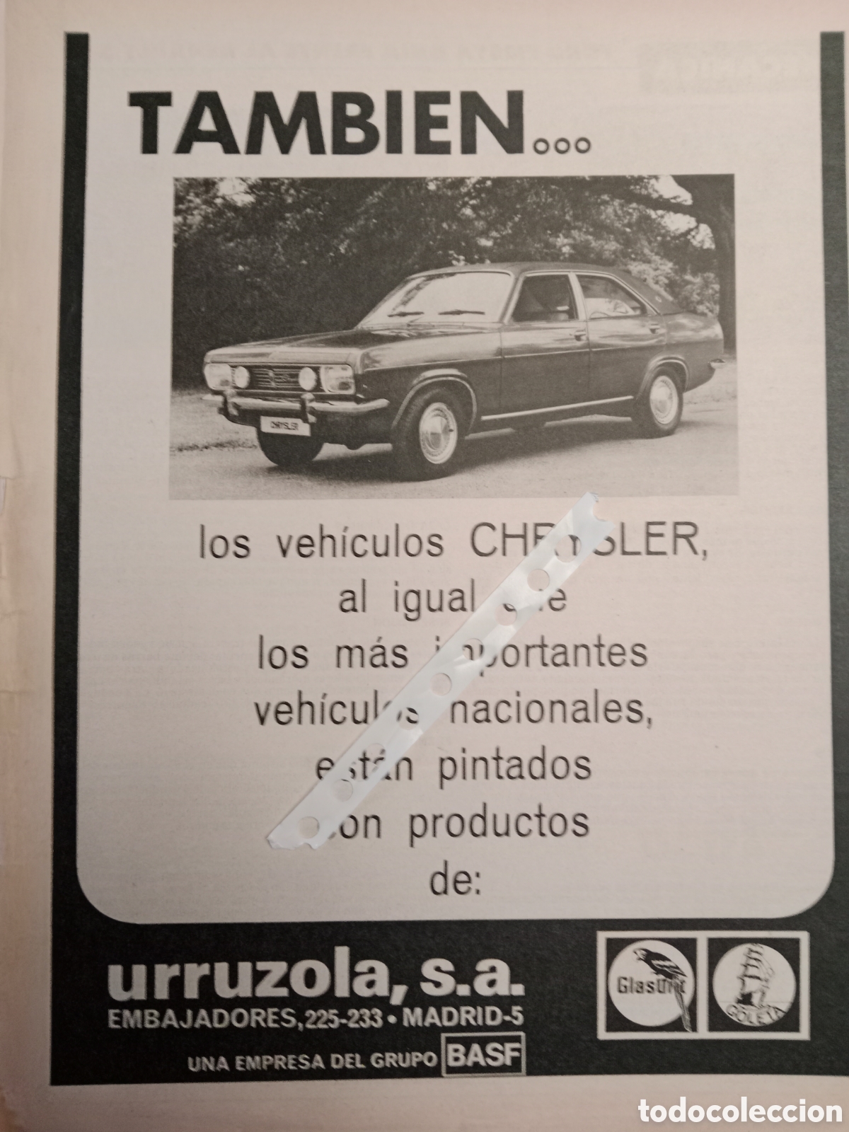 Otros Art&iacute;culos de Coleccionismo en Papel: Publicidad pintura urruzola glasurif de 1976 autom&oacute;vil Chrysler