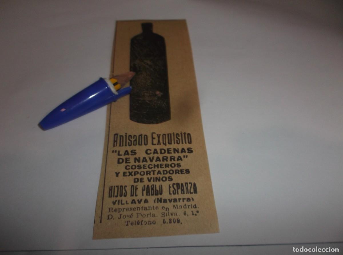 Otros Art&iacute;culos de Coleccionismo en Papel: RECORTE PUBLI.A&Ntilde;O 1912.-AN&Iacute;S EXQUSITO LAS CADENAS DE NAVARRA- HIJOS D PABLO ESPARZA-VILLAVA-NAVARRA