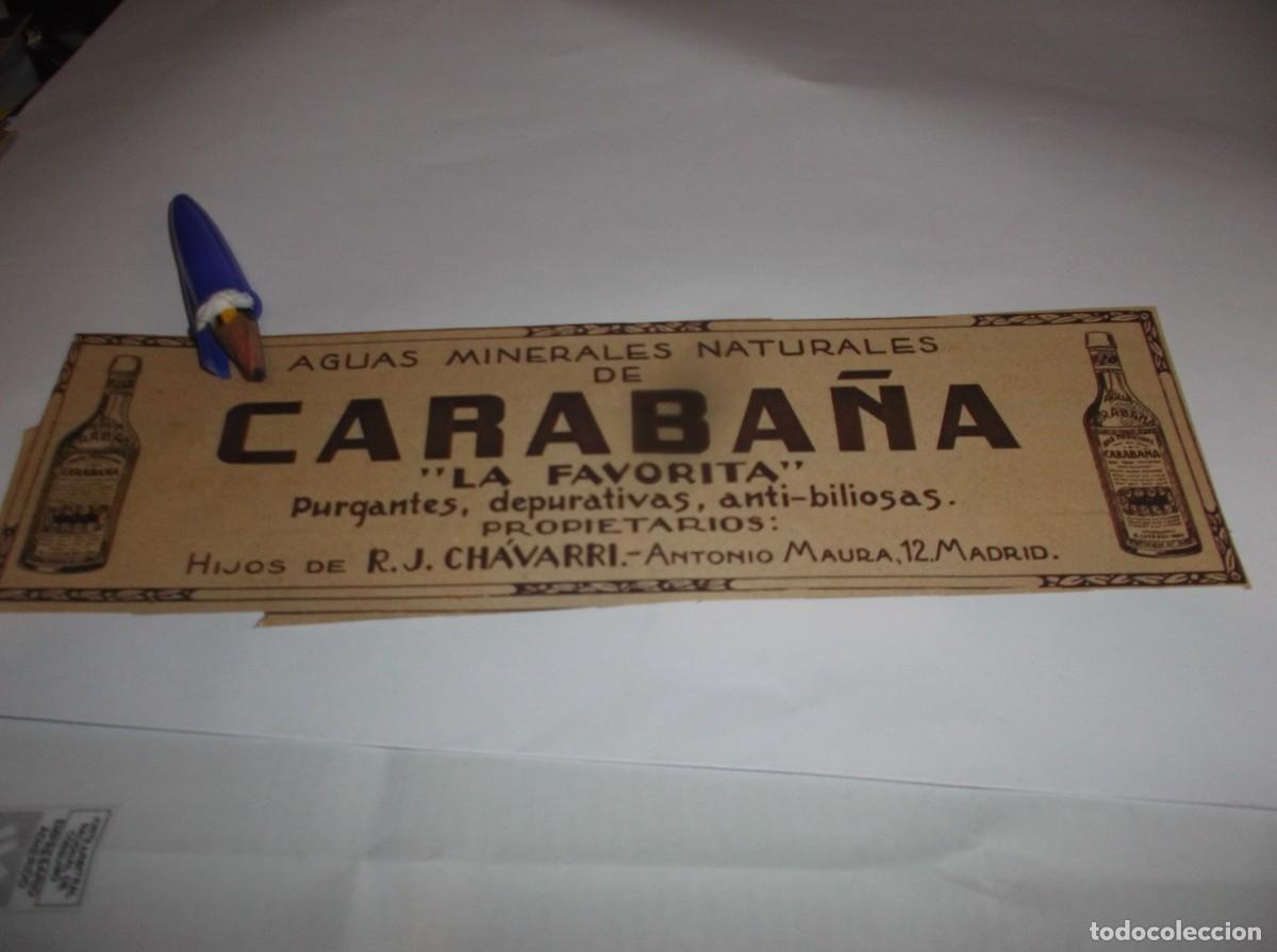 Otros Art&iacute;culos de Coleccionismo en Papel: RECORTE PUBLI.A&Ntilde;O 1927-AGUAS MINERALES NATURALES CARABA&Ntilde;A- LA FAVORITA-HIJOS DE R.J.CH&Aacute;VARRI-MADRID