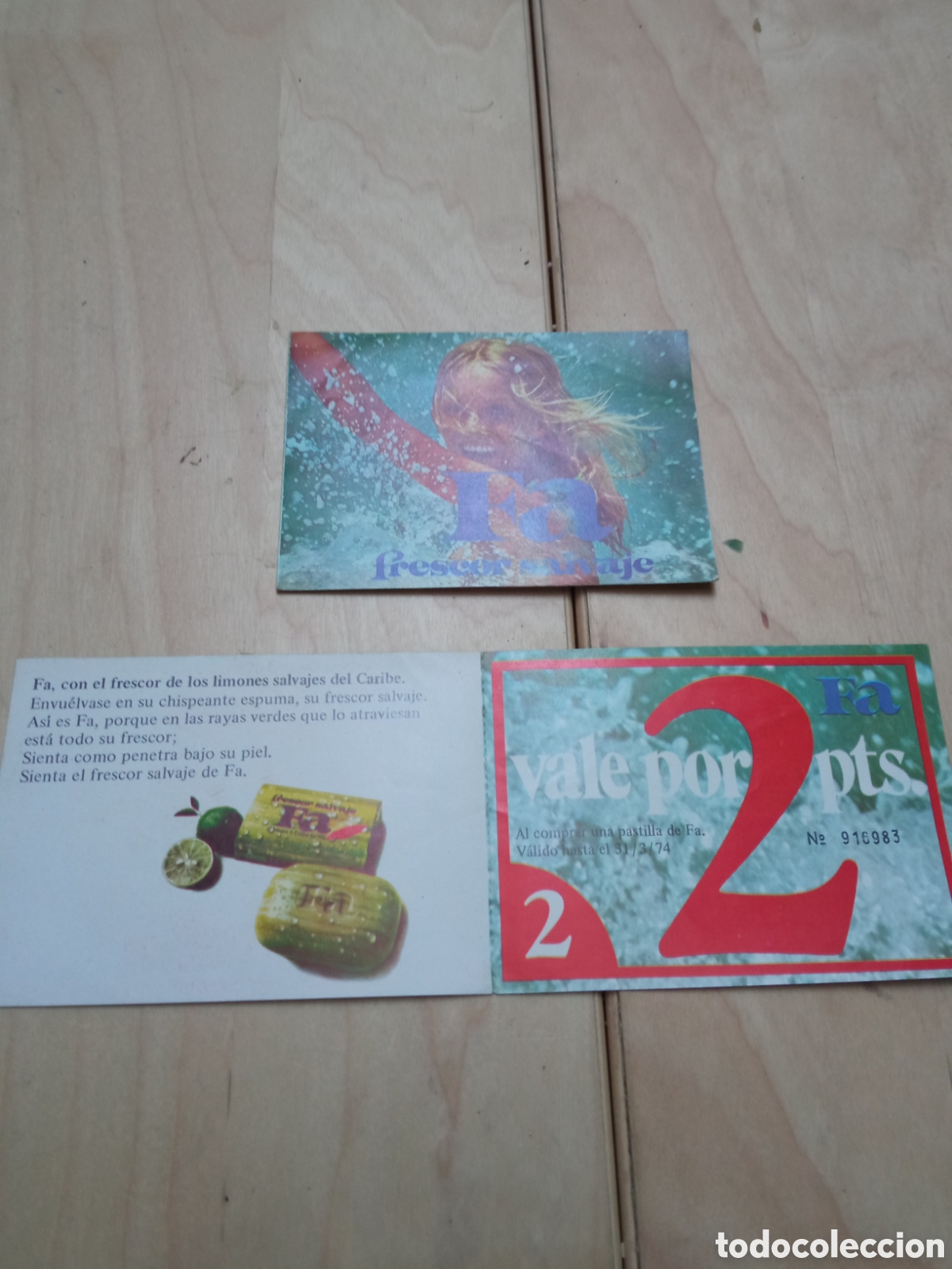 Paper Collecting Others: Pastilla jab&oacute;n Fa. Lote de dos cupones descuento de dos pesetas. A&ntilde;o 1974.