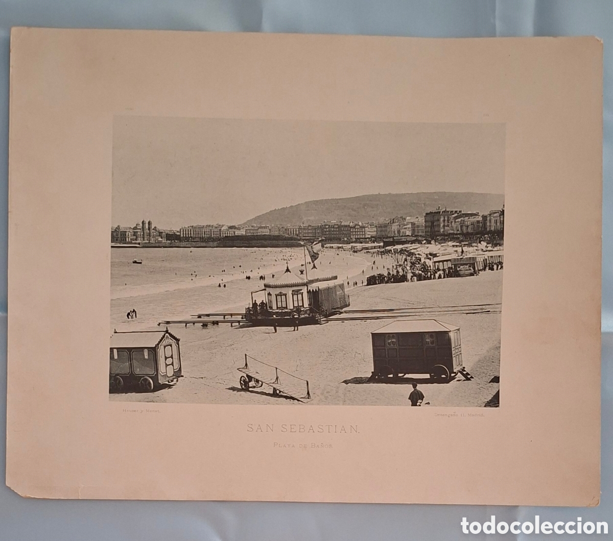 Collectionnisme Papier divers: L&aacute;mina antigua &ndash; San Sebasti&aacute;n, Playa de Ba&ntilde;os (Hauser y Menet)