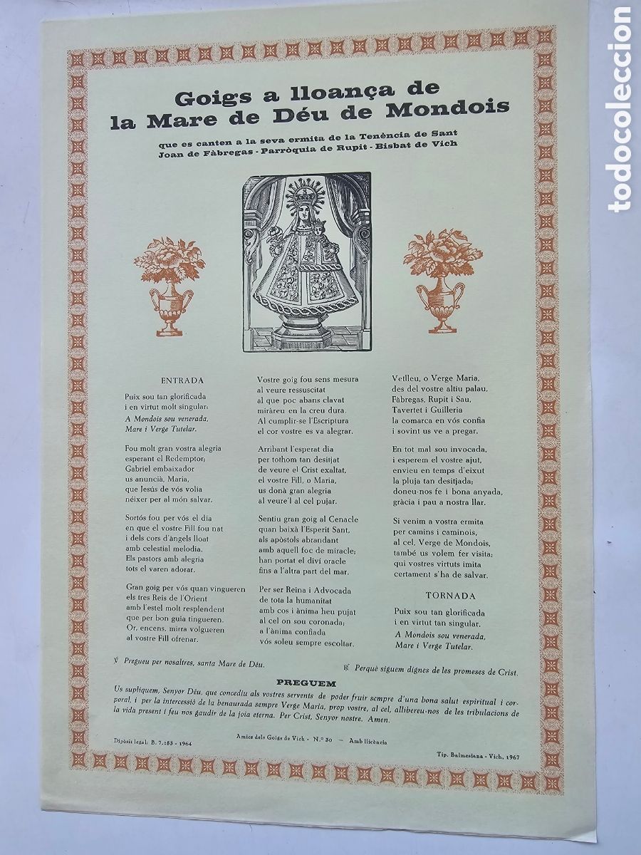 Paper Collecting Others: Goigs Gozos a la Mare de D&eacute;u de Mondois Rupit 1967 Amics dels Goigs n&deg;30