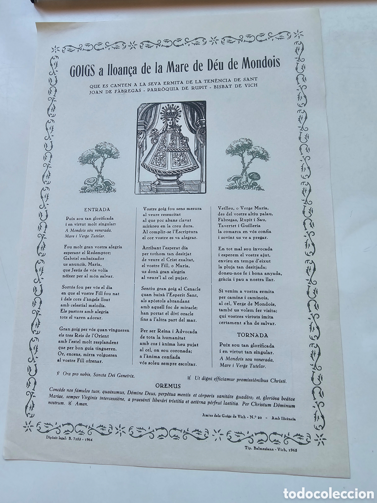Paper Collecting Others: Goigs Gozos a la Mare de D&eacute;u de Mondois Rupit St Joan Fabregas 1965 Amics Goigs n&deg;20