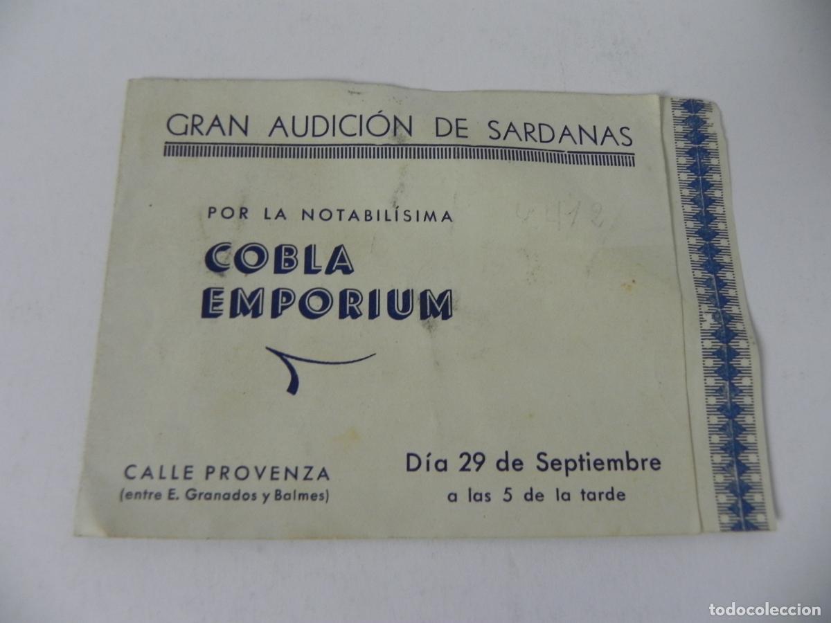 Otros Art&iacute;culos de Coleccionismo en Papel: Antiguo Programa de Sardanas - Cobla Emporium - Barcelona (Calle Provenza) - A&ntilde;os 40/50