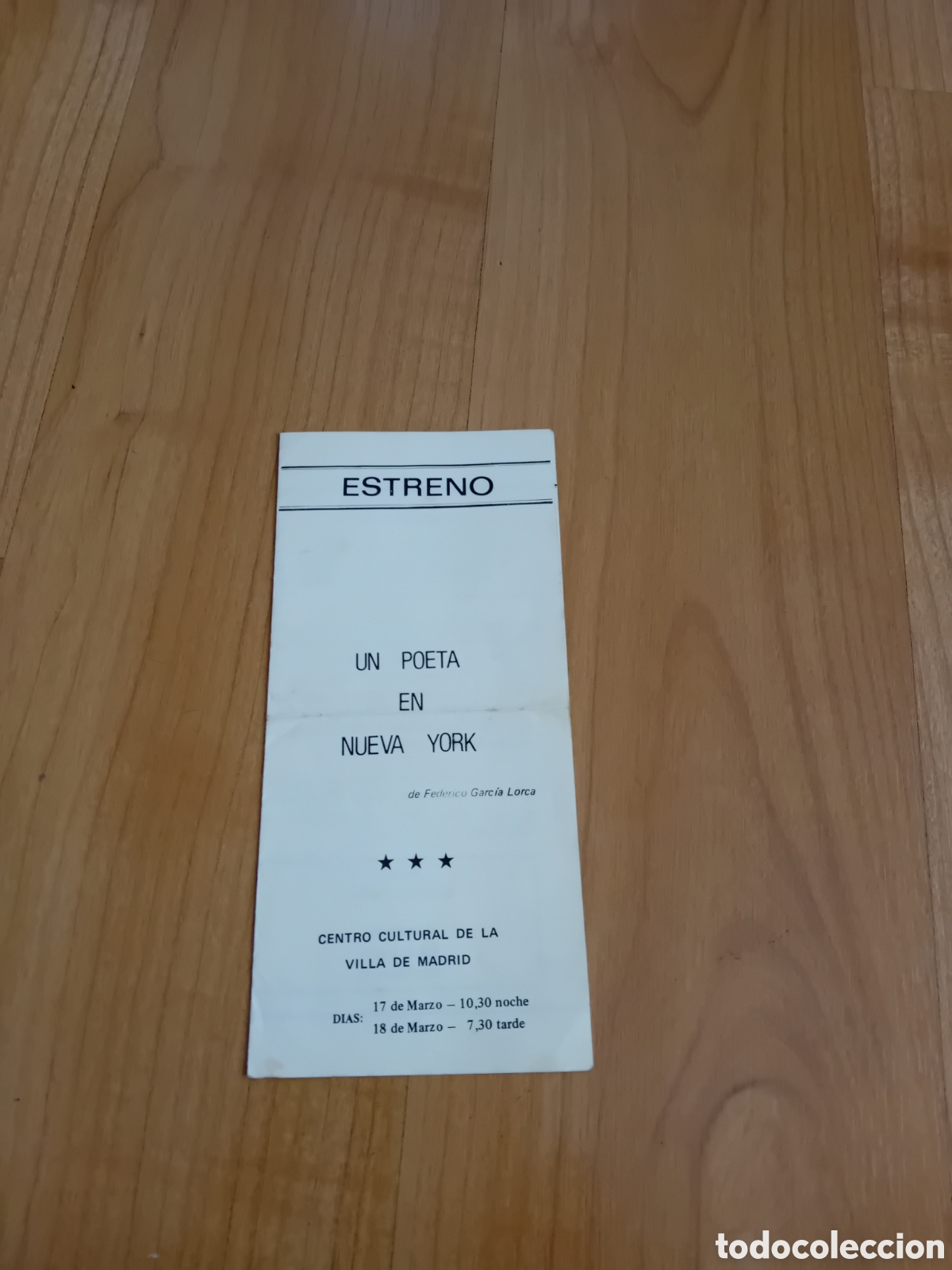 Otros Art&iacute;culos de Coleccionismo en Papel: D&Iacute;PTICO PROGRAMA ESTRENO UN POETA EN NUEVA YORK. FEDERICO GARC&Iacute;A LORCA. MADRID. A&Ntilde;OS 70