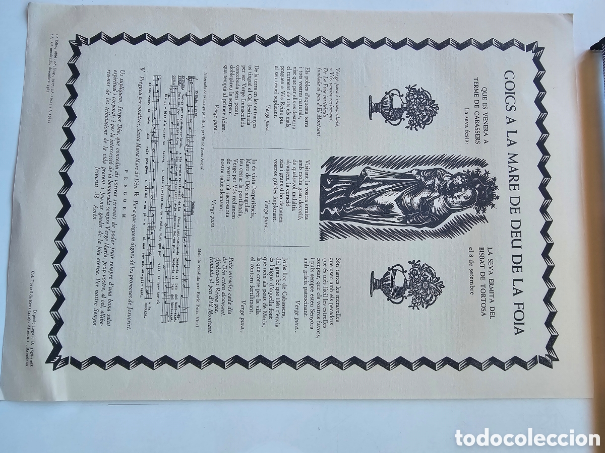 Otros Art&iacute;culos de Coleccionismo en Papel: Goigs Gozos a la Mare de D&eacute;u de la Foia, Cabassers Tortosa 1968 Torrell de Reus 442