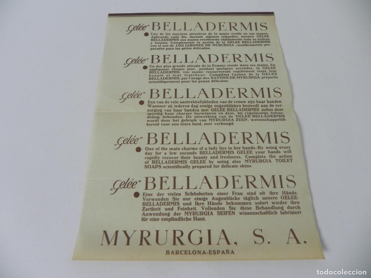 Otros Art&iacute;culos de Coleccionismo en Papel: Antiguo Prospecto Publicitario Myrurgia - Gel&eacute;e Belladermis - Papel de Seda - A&ntilde;os 40/50