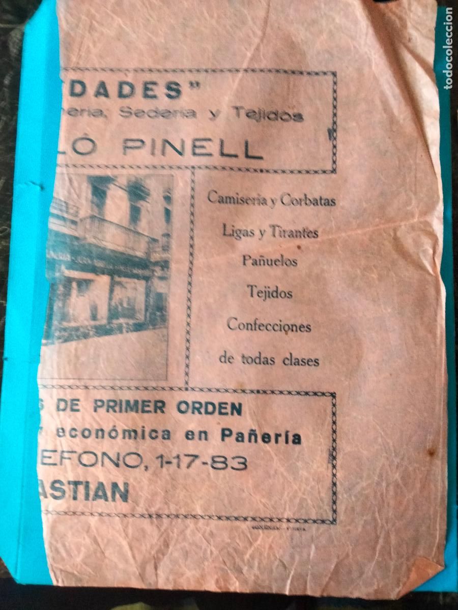 Otros Art&iacute;culos de Coleccionismo en Papel: Trozo papel embalaje. Sastrer&iacute;a Pinell. San Sebasti&aacute;n