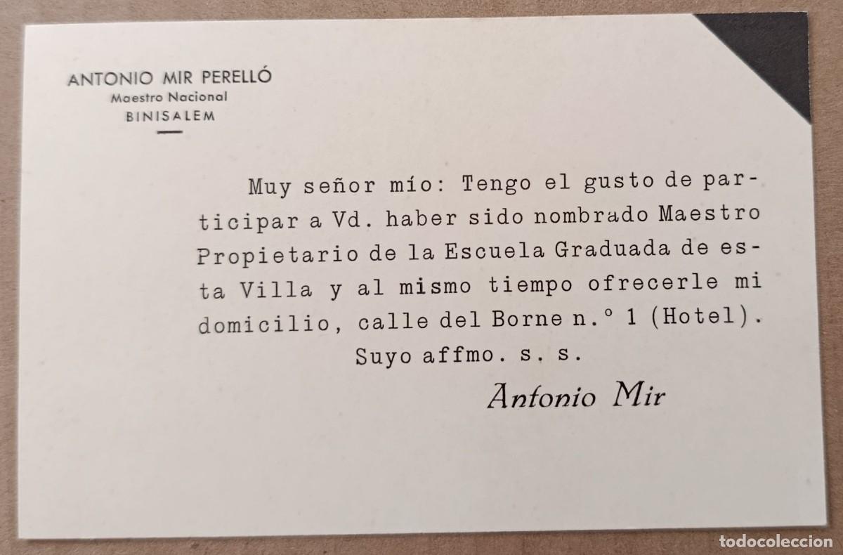 Otros Art&iacute;culos de Coleccionismo en Papel: TARJETA MAESTRO PROPIETARIO ESCUELA GRADUADA DE BINISSALEM. MALLORCA,