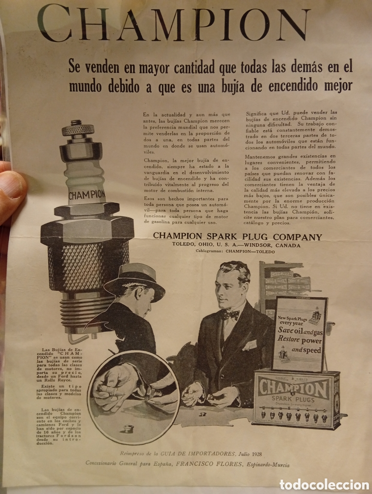 Otros Art&iacute;culos de Coleccionismo en Papel: Antigua hola publicidad buj&iacute;as Champion a&ntilde;o 1928 (Espinardo, Murcia)