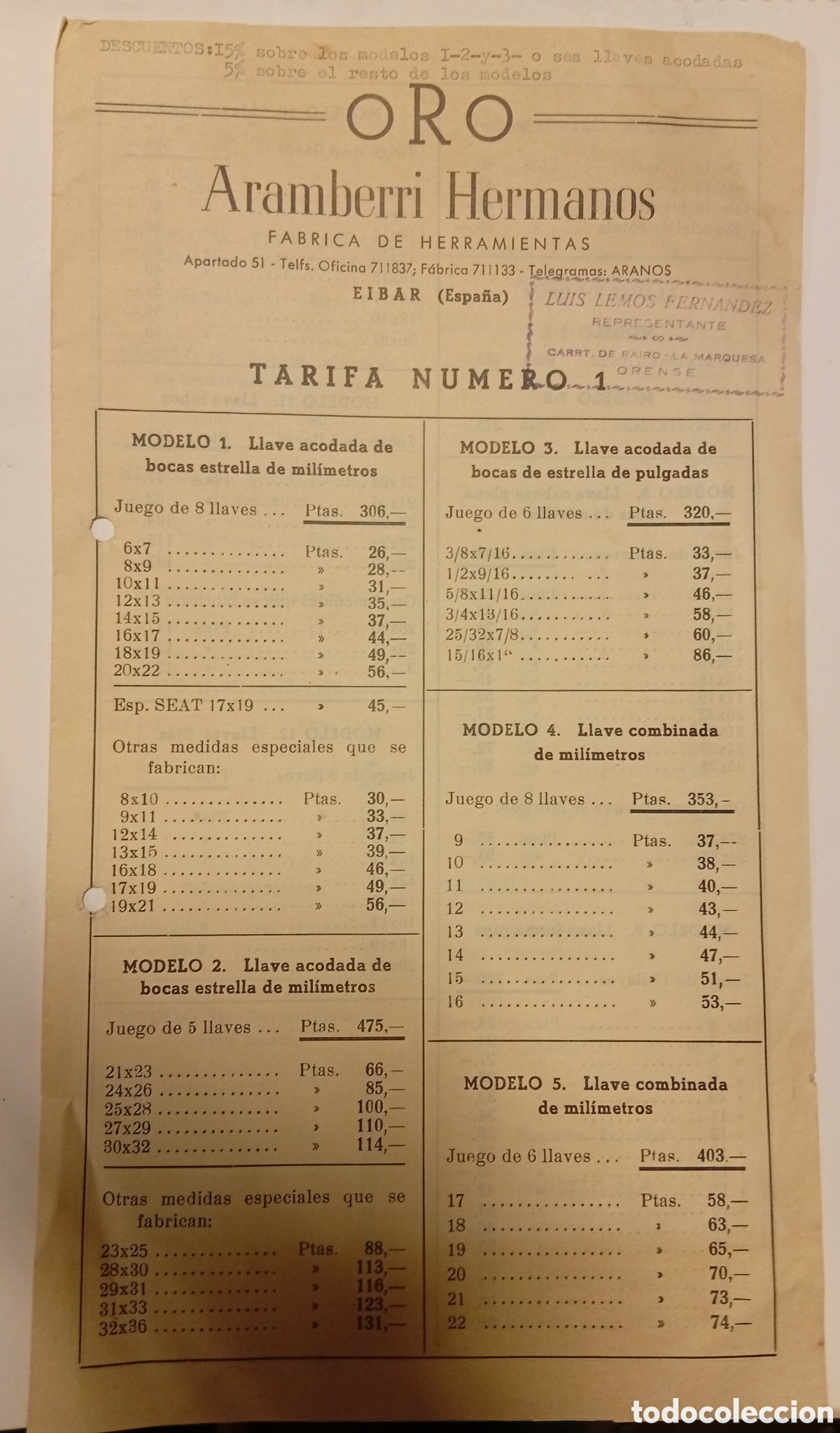 Otros Art&iacute;culos de Coleccionismo en Papel: Aramberri hermanos ( Eibar) antiguo catalogo lista precios herramientas
