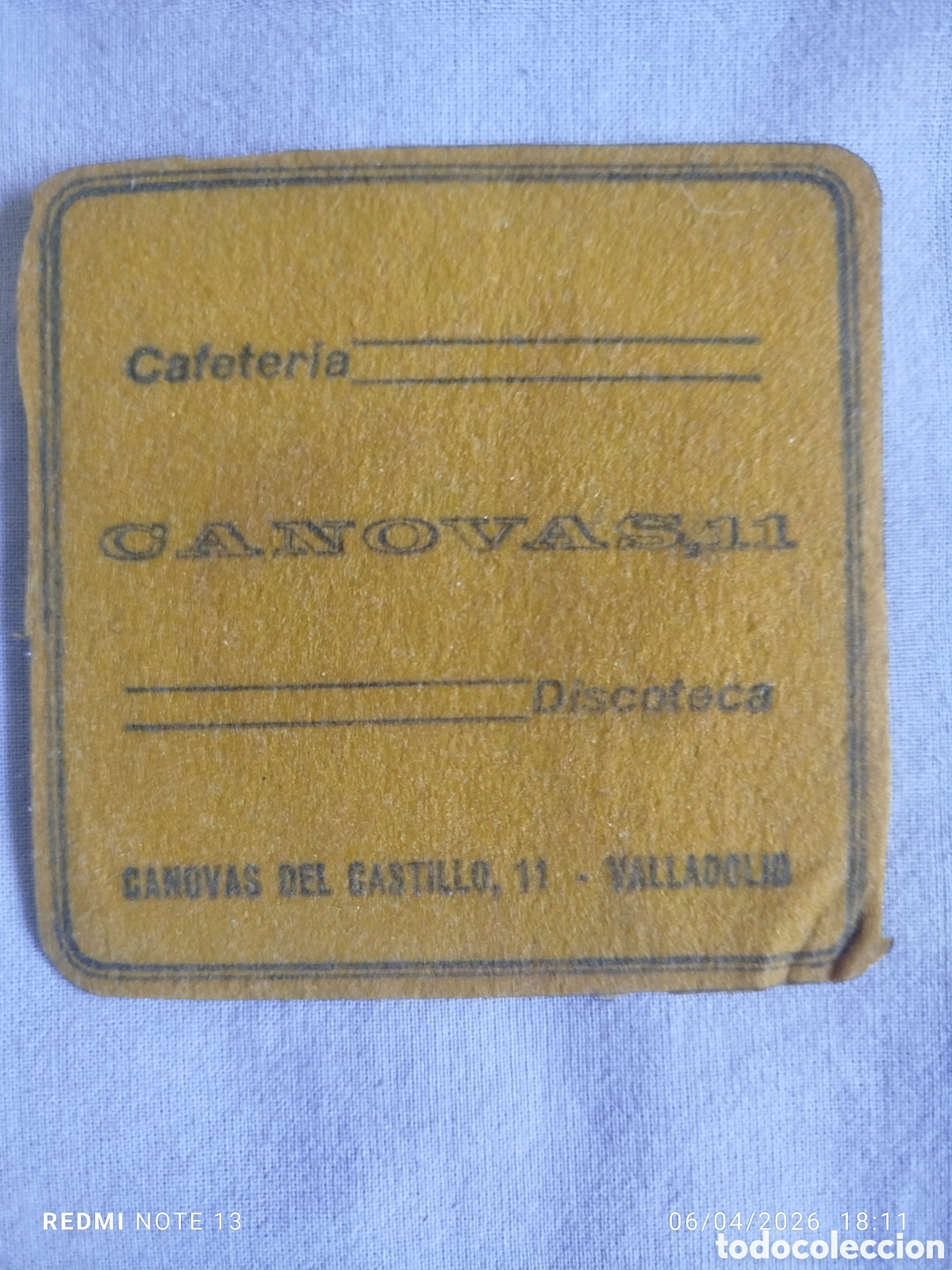 Otros Art&iacute;culos de Coleccionismo en Papel: posavasos -cafeteria canovas- valladolid