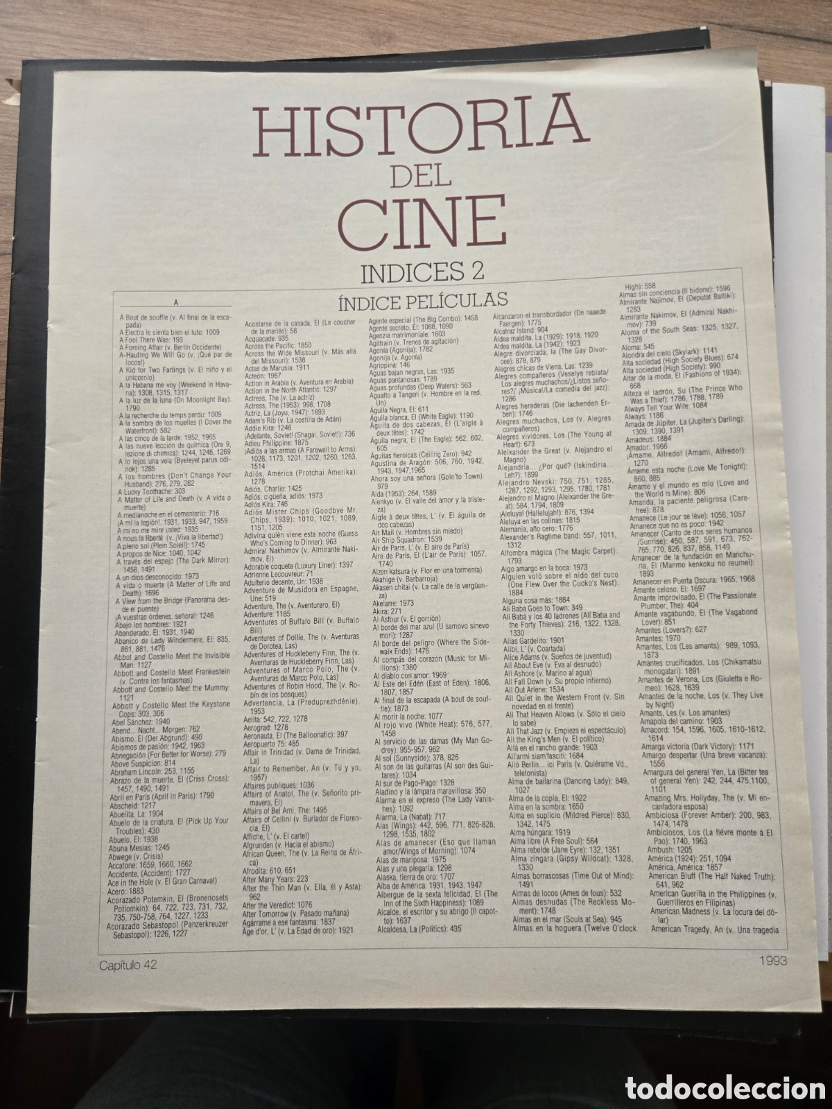 Otros Art&iacute;culos de Coleccionismo en Papel: &Iacute;ndice de historia del cine