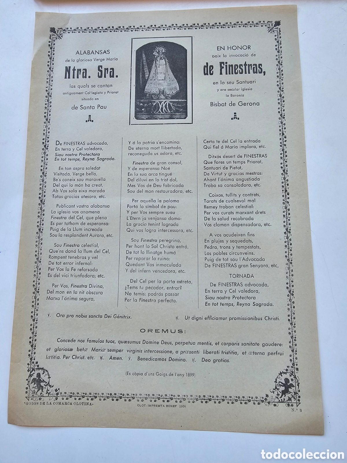 Otros Art&iacute;culos de Coleccionismo en Papel: Goigs Gozos a Nostra Senyora de Finestras Finestres Santa Pau Garrotxa Girona Bonet 1958