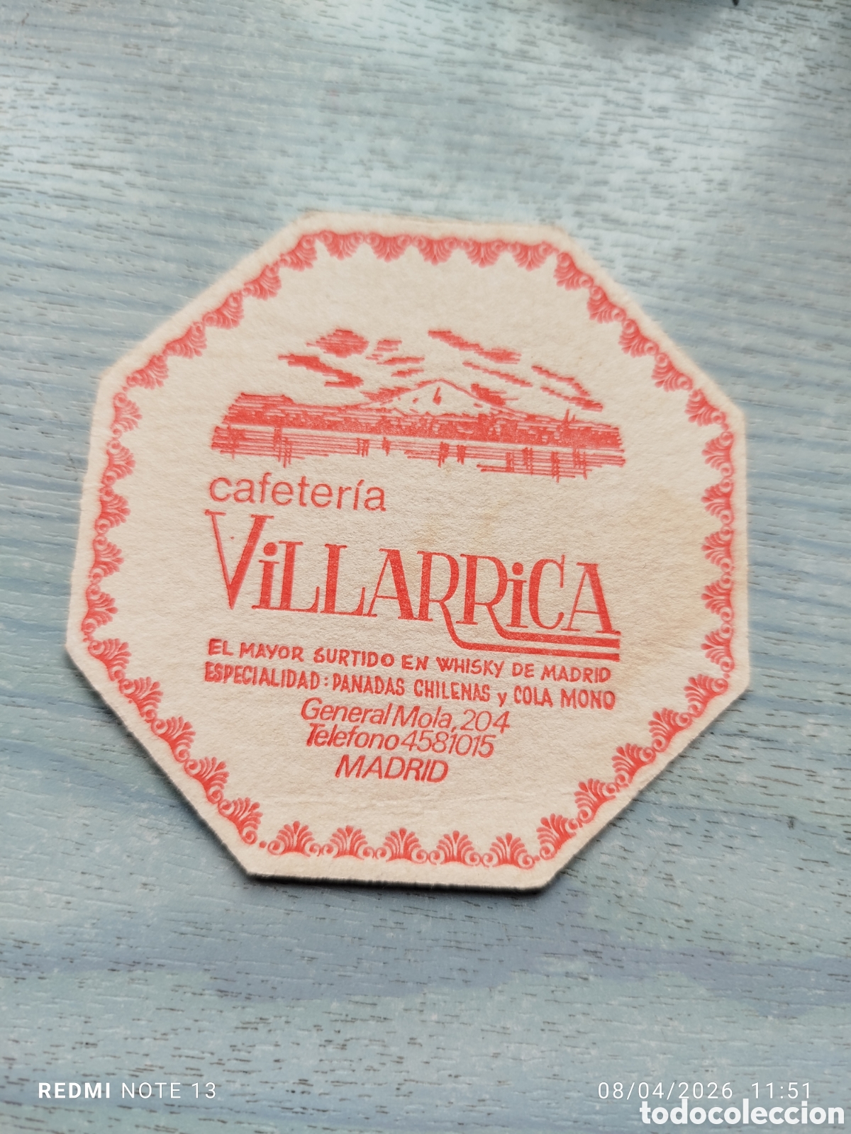 Otros Art&iacute;culos de Coleccionismo en Papel: posavasos --cafeteria VILLARRICA-madrid